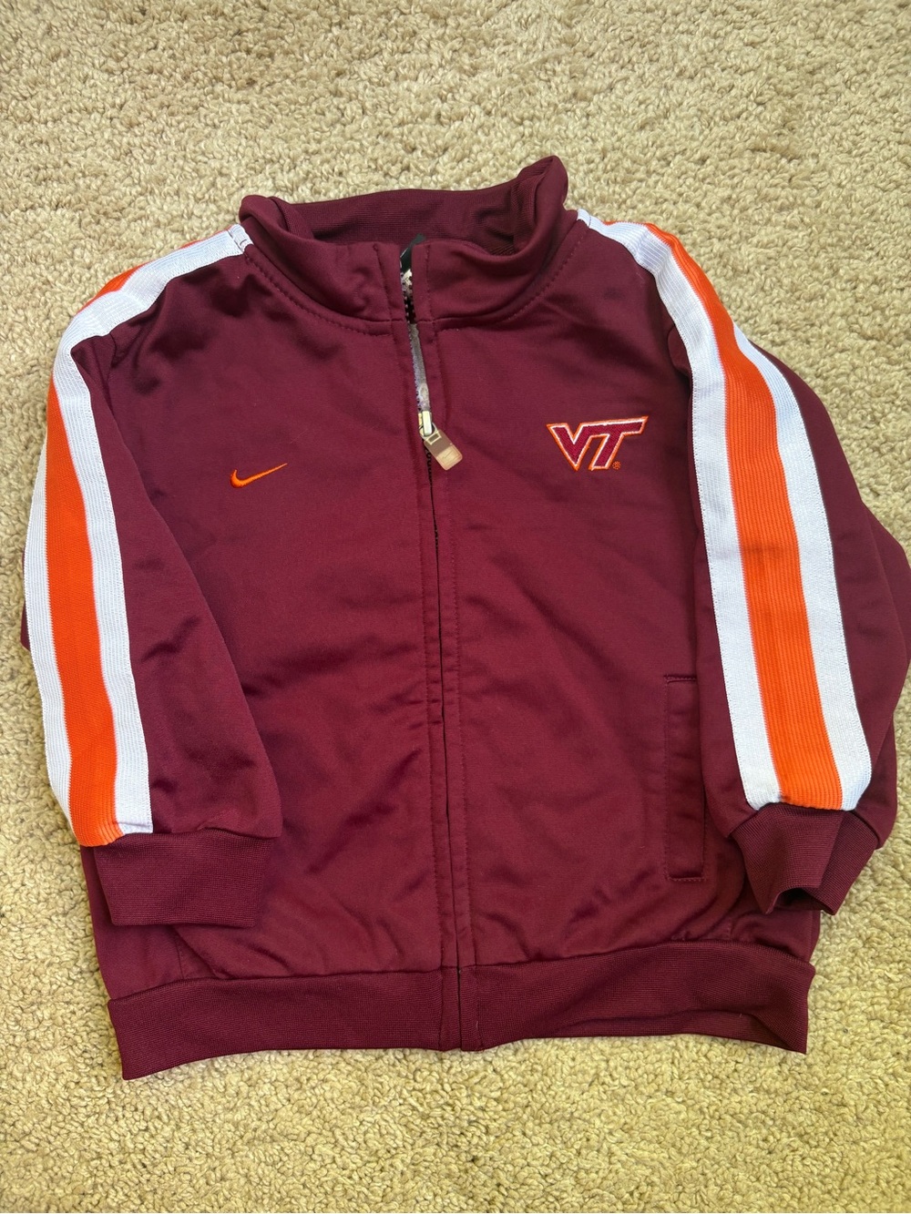 Nike Kids Maroon Track Jacket with Orange & White Stripes